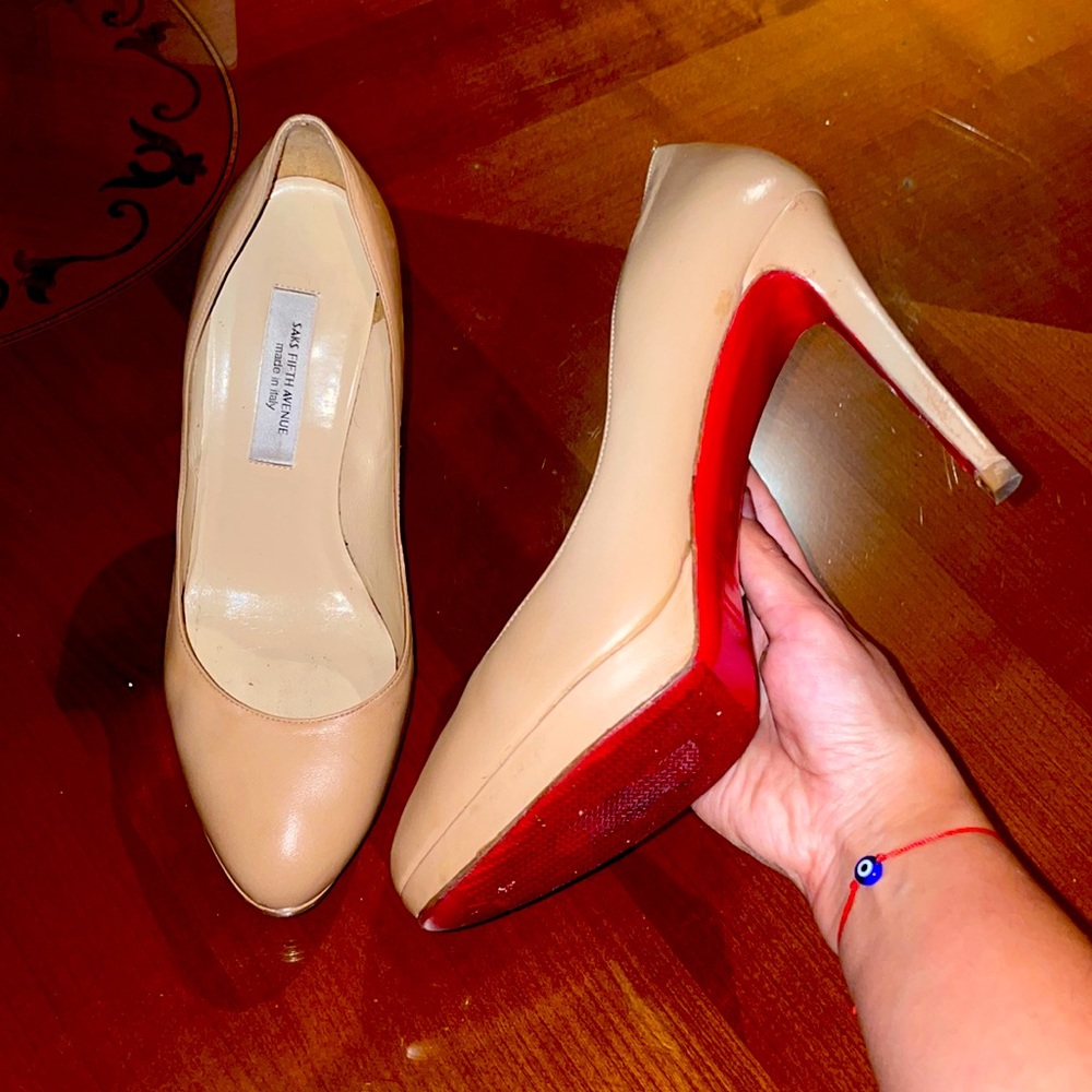 Louboutin Inspired Saks 5th Ave Leather Pumps, Size 38
